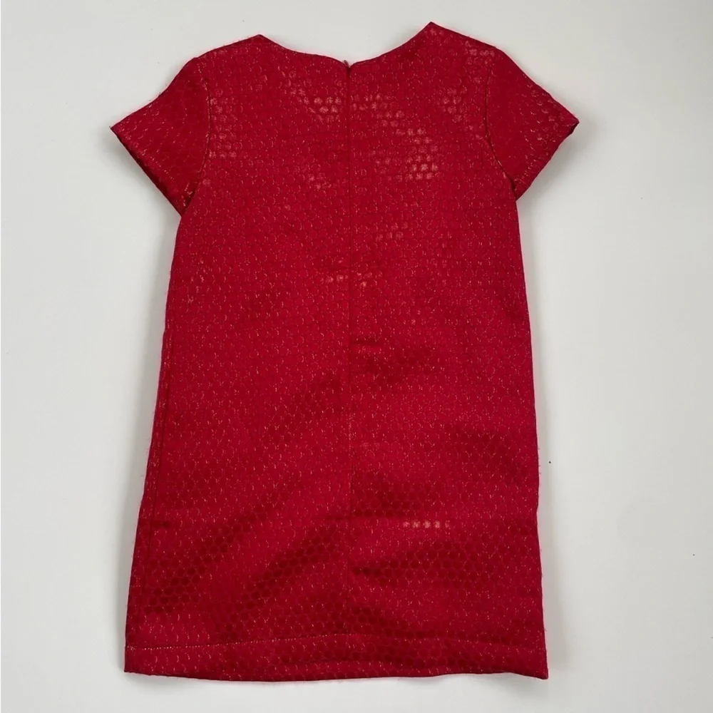 GAP Kids Red Gold Metallic Pleated Dress in Jacquard Polka Dots Size Medium